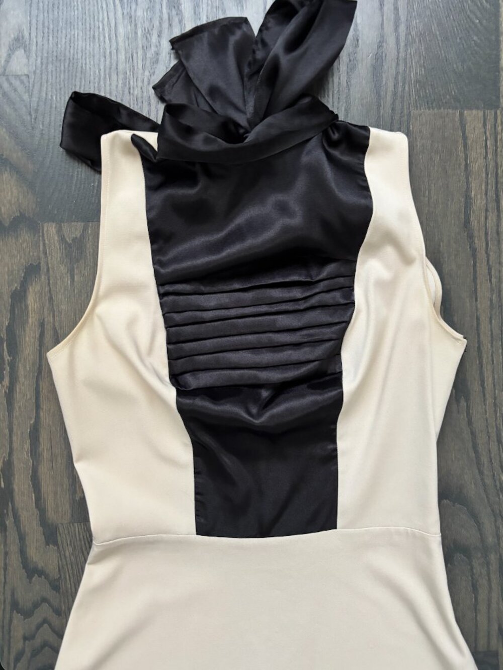 Black & Cream Satin/silk Halter Mini Dress XS/S - Picture 5 of 8